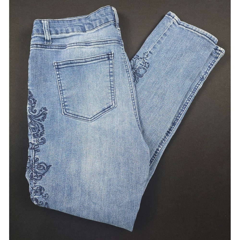 Ruff Hewn Womens Embroidered Skinny Jeans Light Wash Blue Floral Size 30/27
